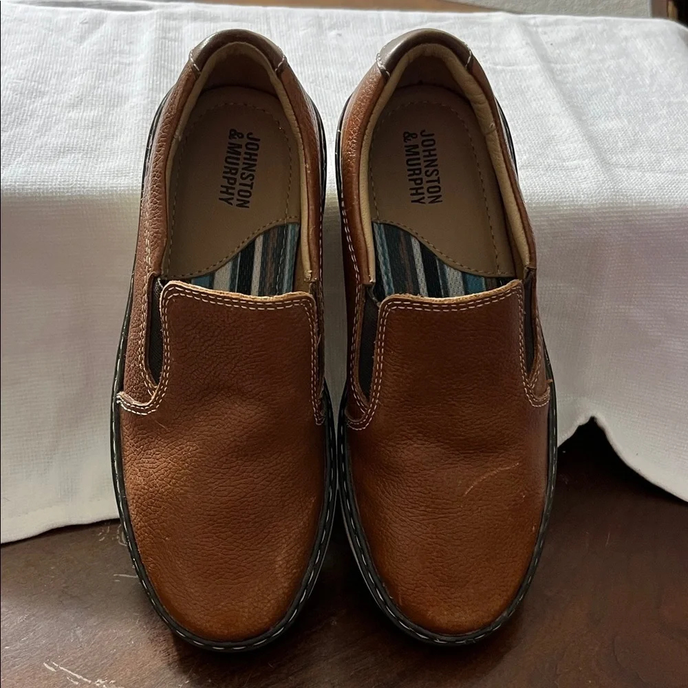 Johnston & Murphy Tan Leather Slip-On Loafers
